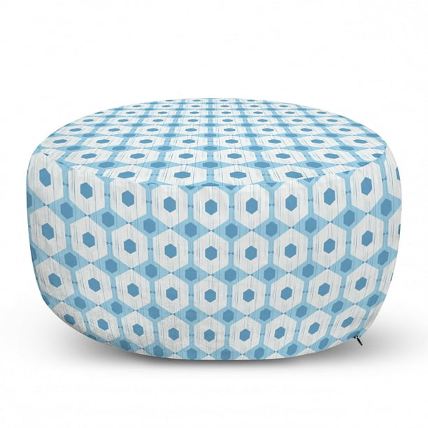 Ambesonne Geometric Ottoman Pouf Decorative Soft Foot Rest with Removable Cover Living Room and Bedroom Retro Inspired Pattern with Circular Floral Motif Sea Blue Dark Turquoise 